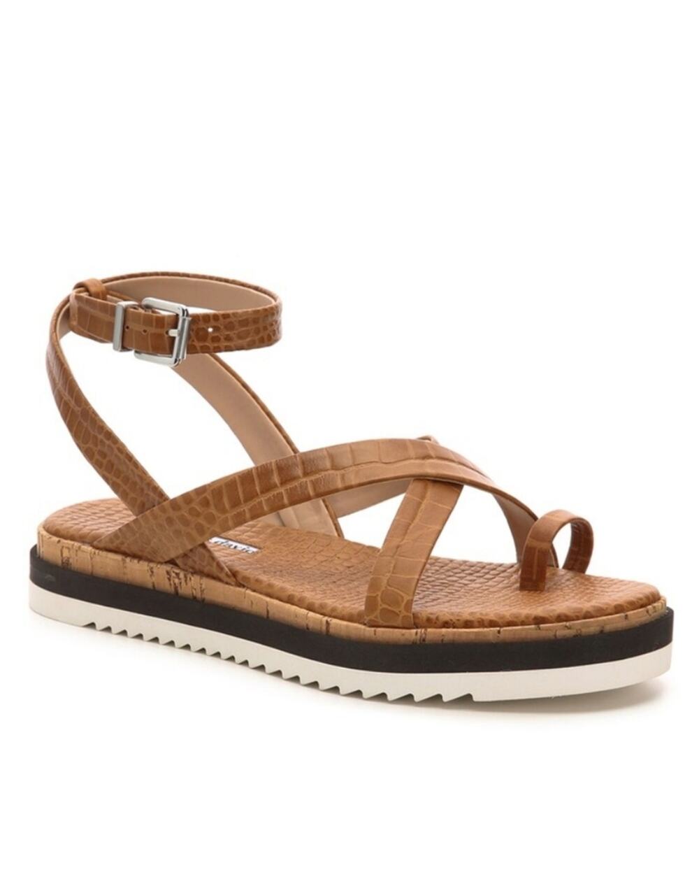 NWT Charles David Chance Sandal Reptile Embossed Brown Leather